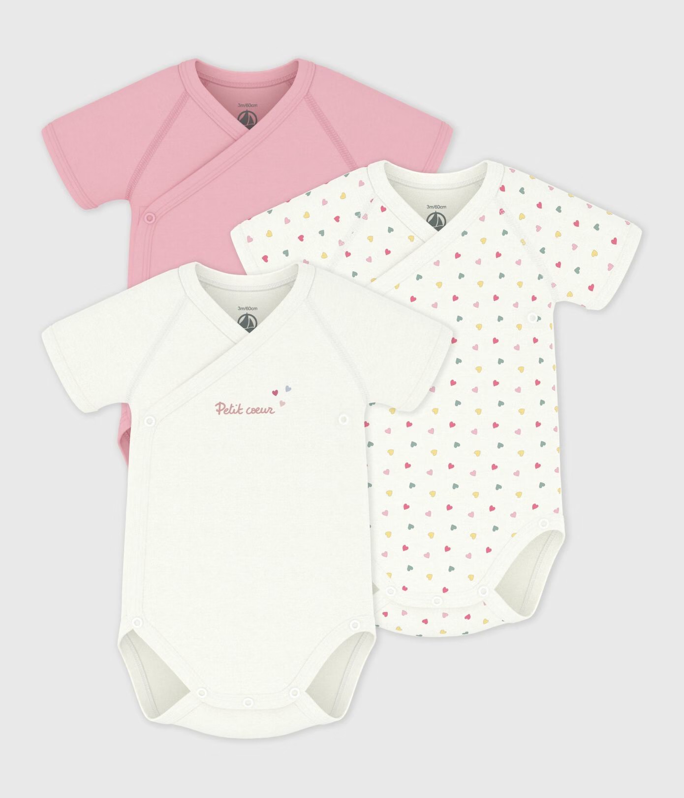 Afbeelding 106 Petit Bateau - Set Van Katoenen Babyrompertjes Met Print En Korte Mouwen - Afbeelding 1