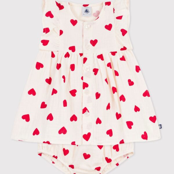 Petit Bateau Katoenen babyjurkje met hartjesprint en pofbroekje