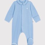 Petit Bateau - Fluwelen Babypyjama Met Effen Kraag Blauw