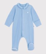 Petit Bateau - Fluwelen Babypyjama Met Effen Kraag Blauw