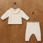 Petit Bateau -Tweedelig Babysetje Van Wol En Katoen Met Fleurig Kraagje
