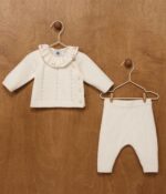 Petit Bateau -Tweedelig Babysetje Van Wol En Katoen Met Fleurig Kraagje