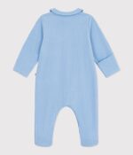 Petit Bateau - Fluwelen Babypyjama Met Effen Kraag Blauw - Afbeelding 2