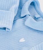 Petit Bateau - Fluwelen Babypyjama Met Effen Kraag Blauw - Afbeelding 4