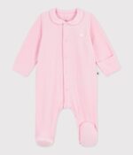 Petit Bateau - Fluwelen Babypyjama Met Effen Kraag Roze