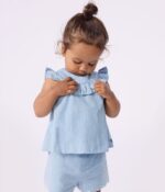Petit Bateau - Katoenen Babybloesje Zonder Mouwen In Geborduurde Chambray